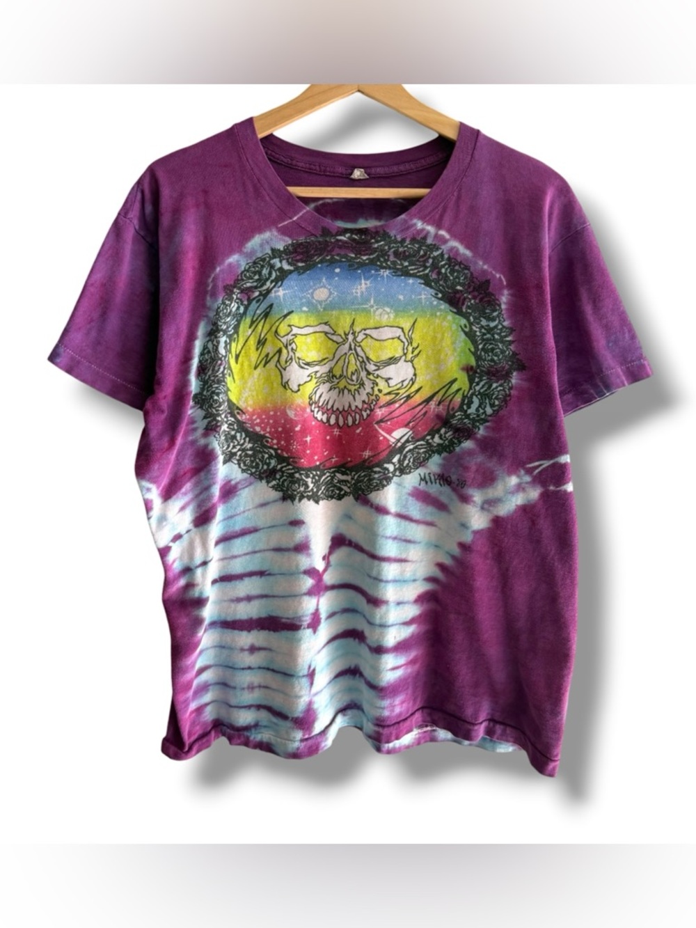 Vintage 1983 Grateful Dead Tie Dye Band T-Shirt Mikio Size L/XL Purple 80s USA